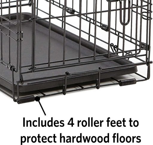 MidWest iCrate Fold & Carry Double Door Collapsible Wire Crate, 36 inch + Quiet Time Ombre Swirl Dog Crate Mat, Grey, 36-in