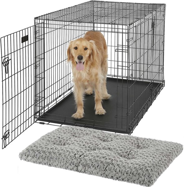 MidWest iCrate Fold & Carry Double Door Collapsible Wire Crate, 48 inch + Quiet Time Ombre Swirl Dog Crate Mat, Grey, 48-in slide 1 of 9