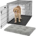 MidWest iCrate Fold & Carry Double Door Collapsible Wire Crate, 48 inch + Quiet Time Ombre Swirl Dog Crate Mat, Grey, 48-in