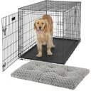 MidWest iCrate Fold & Carry Double Door Collapsible Wire Crate, 48 inch + Quiet Time Ombre Swirl Dog Crate Mat, Grey, 48-in