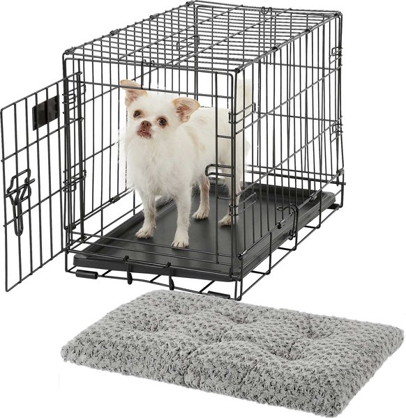 MidWest iCrate Fold & Carry Single Door Collapsible Wire Crate, 22 inch + Quiet Time Ombre Swirl Dog Crate Mat, Grey, 22-in slide 1 of 9