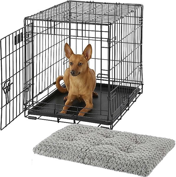 MidWest iCrate Fold & Carry Single Door Collapsible Wire Crate, 24 inch + Quiet Time Ombre Swirl Dog Crate Mat, Grey, 24-in slide 1 of 9