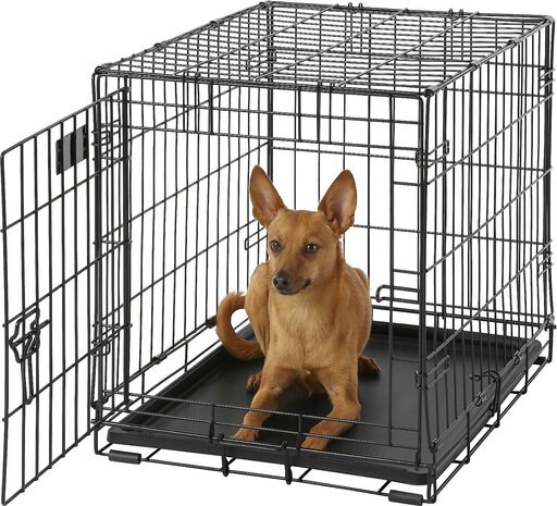 MidWest iCrate Fold & Carry Single Door Collapsible Wire Crate, 24 inch + Quiet Time Ombre Swirl Dog Crate Mat, Grey, 24-in