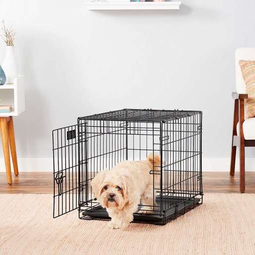 MidWest iCrate Fold & Carry Single Door Collapsible Wire Crate, 24 inch + Quiet Time Ombre Swirl Dog Crate Mat, Grey, 24-in
