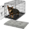 MidWest iCrate Fold & Carry Single Door Collapsible Wire Crate, 30 inch + Quiet Time Ombre Swirl Dog Crate Mat, Grey, 30-in