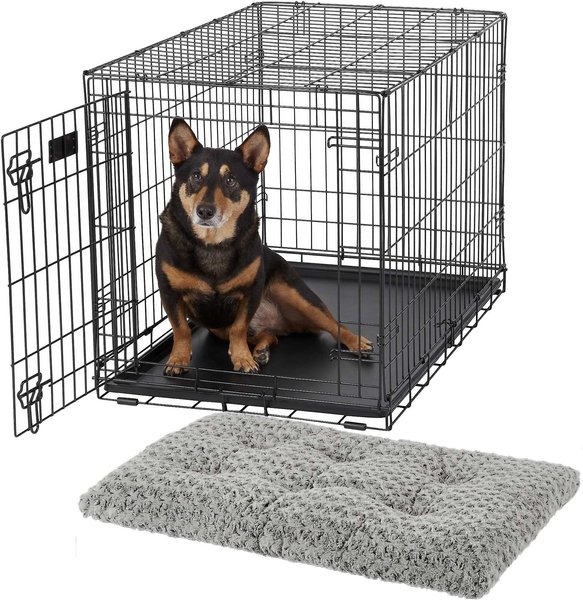 MidWest iCrate Fold & Carry Single Door Collapsible Wire Crate, 36 inch + Quiet Time Ombre Swirl Dog Crate Mat, Grey, 36-in slide 1 of 9