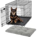 MidWest iCrate Fold & Carry Single Door Collapsible Wire Crate, 36 inch + Quiet Time Ombre Swirl Dog Crate Mat, Grey, 36-in