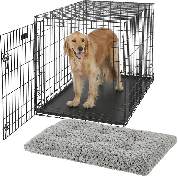 MidWest iCrate Fold & Carry Single Door Collapsible Wire Crate, 48 inch + Quiet Time Ombre Swirl Dog Crate Mat, Grey, 48-in slide 1 of 9
