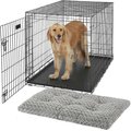 MidWest iCrate Fold & Carry Single Door Collapsible Wire Crate, 48 inch + Quiet Time Ombre Swirl Dog Crate Mat, Grey, 48-in