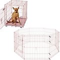 MidWest iCrate Single Door Collapsible Wire Crate, Pink, 24 inch + Wire Dog Exercise Pen with Full MAX Lock Door, Pink, 24-in