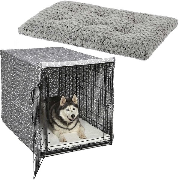 MidWest Quiet Time Ombre Swirl Crate Mat, Grey, 48-in + Quiet Time Crate Cover, Gray Geometric, 48-in slide 1 of 9