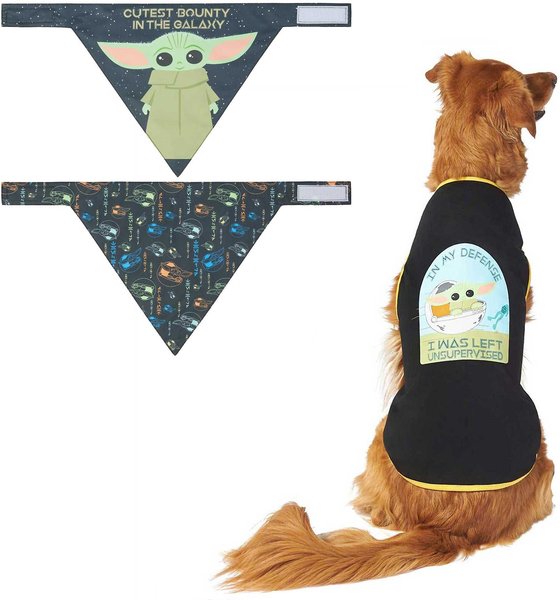 STAR WARS THE MANDALORIAN GROGU "Cutest Bounty" Reversible Bandana, Medium/Large + "Left Unsupervised" Dog & Cat T-Shirt, X-Small slide 1 of 9
