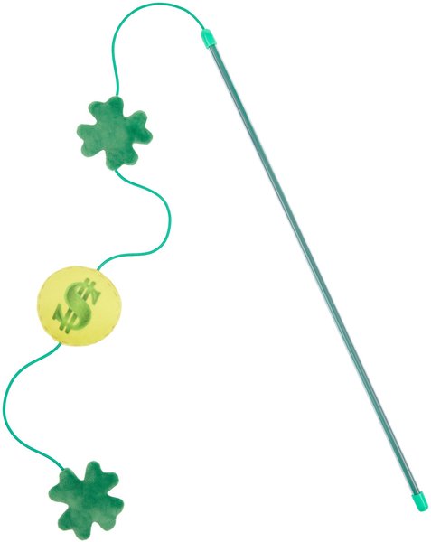 Frisco St. Patrick's Shamrock & Gold Coins Teaser Wand Cat Toy with Catnip slide 1 of 3