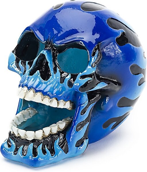Penn-Plax Fire Skull Blue Aquarium Ornament slide 1 of 3