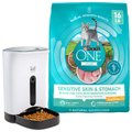 Arf Pets Automatic Feeder, White, 16-cup + Purina ONE Sensitive Skin & Stomach Dry Cat Food