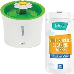 Catit Flower Plastic Fountain, 100-oz + Frisco Pet Toy & Bowl Cleaning Wipes