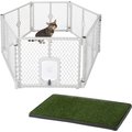 Frisco 6-Panel Convertible Plastic Playpen Divider with Wall Mounts, Light Gray + Indoor Grass Potty, 30 x 20 in