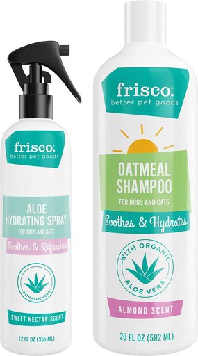 Frisco Aloe Hydrating Spray, 12-oz bottle + Oatmeal Shampoo with Aloe for Dogs & Cats, Almond Scent