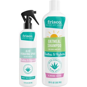 Frisco Aloe Hydrating Spray, 12-oz bottle + Oatmeal Shampoo with Aloe for Dogs & Cats, Almond Scent