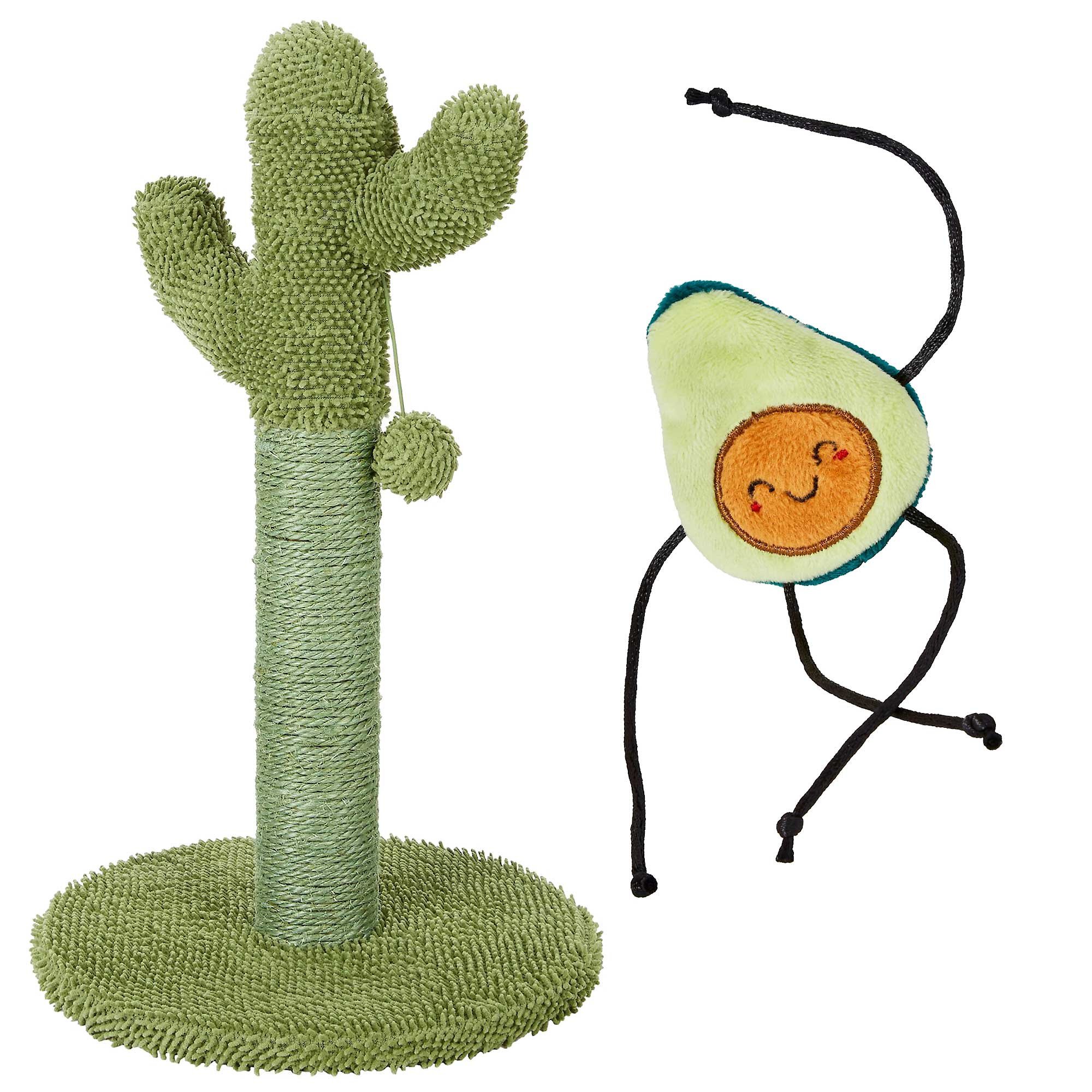 FRISCO Cactus Cat Scratching Post & Frisco Dangly Avocado Buddy Plush