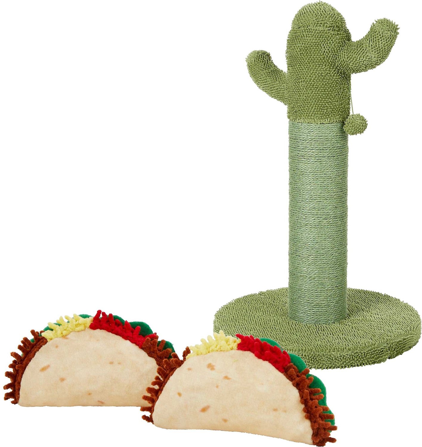 Bundle: Frisco Cactus Scratching Post, 31-in + Plush Taco Cat Toy with Catnip