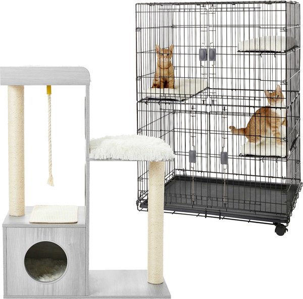 Frisco Collapsible Wire Cage Playpen + 41-in Modern Cat Tree & Condo, Gray slide 1 of 8