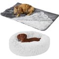 Frisco Eyelash Cat & Dog Bolster Bed + Blanket, Silver, Medium