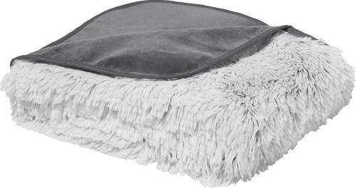 Show full view: Frisco Eyelash Cat & Dog Bolster Bed + Blanket, Silver, Medium slide 7 of 10