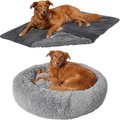 Frisco Eyelash Cat & Dog Bolster Bed + Blanket, Smoky Gray, Large