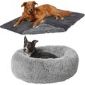 Frisco Eyelash Cat & Dog Bolster Bed + Blanket, Smoky Gray, Medium