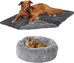 Frisco Eyelash Cat & Dog Bolster Bed + Blanket, Smoky Gray, Small