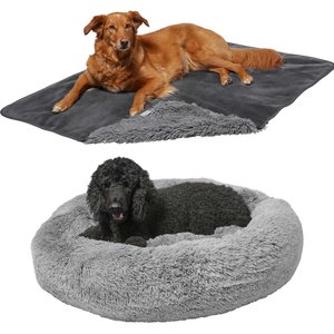 Frisco Eyelash Cat & Dog Bolster Bed + Blanket, Smoky Gray, X-Large