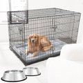 Frisco Fold & Carry Double Door Collapsible Wire Crate & Mat Kit, 48 inch + Stainless Steel Bowl, 4.75-cup, 2 count