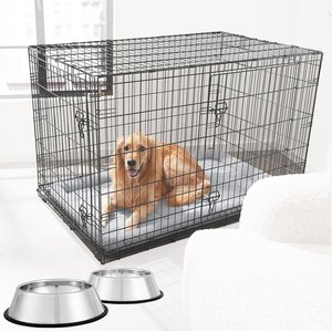 Frisco Fold & Carry Double Door Collapsible Wire Crate & Mat Kit, 48 inch + Stainless Steel Bowl, 4.75-cup, 2 count