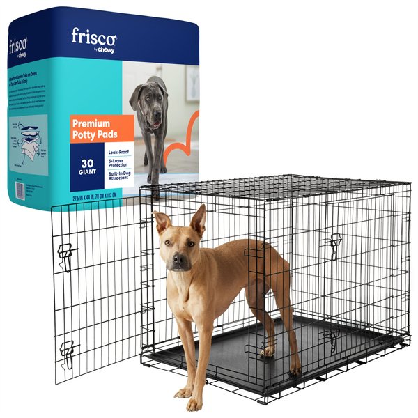 Frisco Fold & Carry Double Door Collapsible Wire Crate, 42 inch + Giant Dog Training & Potty Pads, 27.5 x 44-in, 30 count, Unscented slide 1 of 9