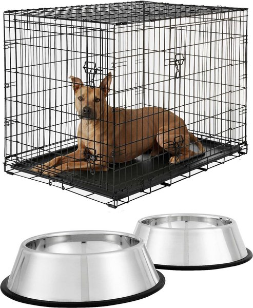 Frisco Fold & Carry Double Door Collapsible Wire Dog Crate & Mat Kit, 42 inch + Stainless Steel Bowl, 4.75-cup, 2 count slide 1 of 8