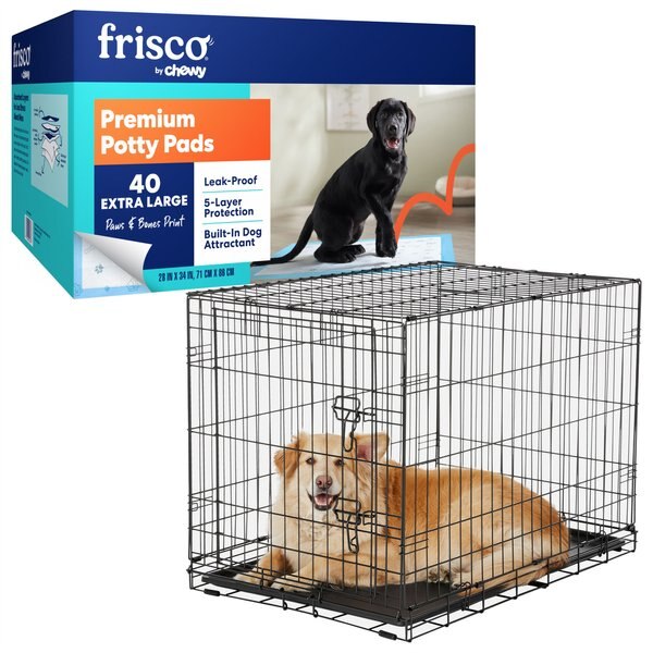 Frisco Fold & Carry Single Door Collapsible Wire Crate, 36 inch + Extra Large Printed Dog Training & Potty Pads, 28 x 34-in, 40 count, Unscented slide 1 of 9