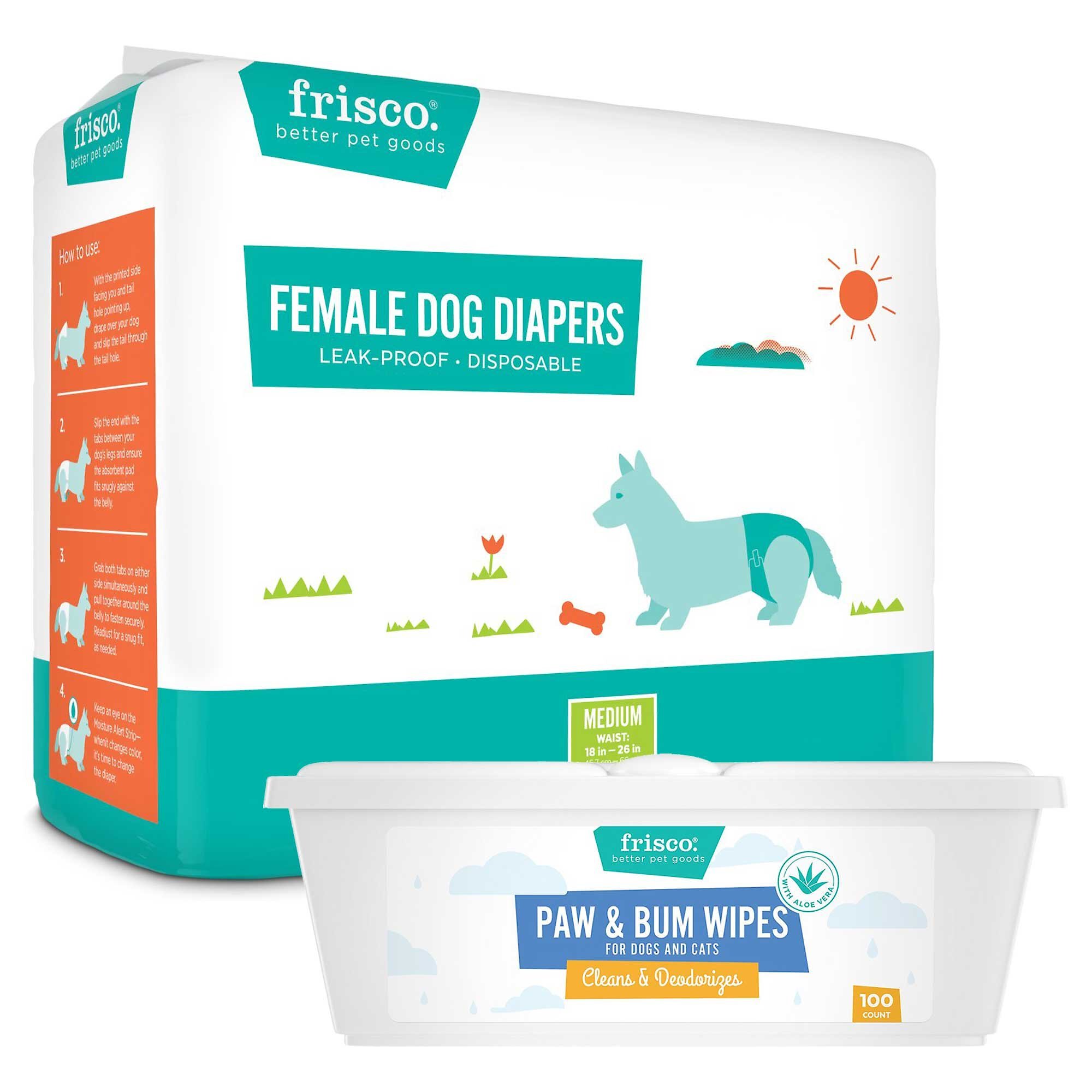 FRISCO Disposable Female Dog Diapers & Frisco Deodorizing Paw & Bum