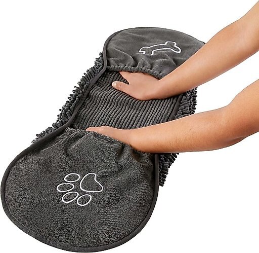 Frisco Microfiber Chenille Shammy Towel + Paw Print Mat, Gray, Large
