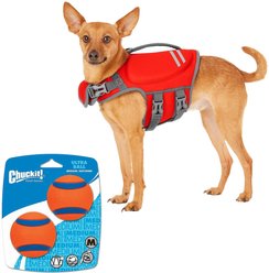Frisco Neoprene Life Jacket, X-Small + Chuckit! Ultra Rubber Ball Tough Dog Toy, Small