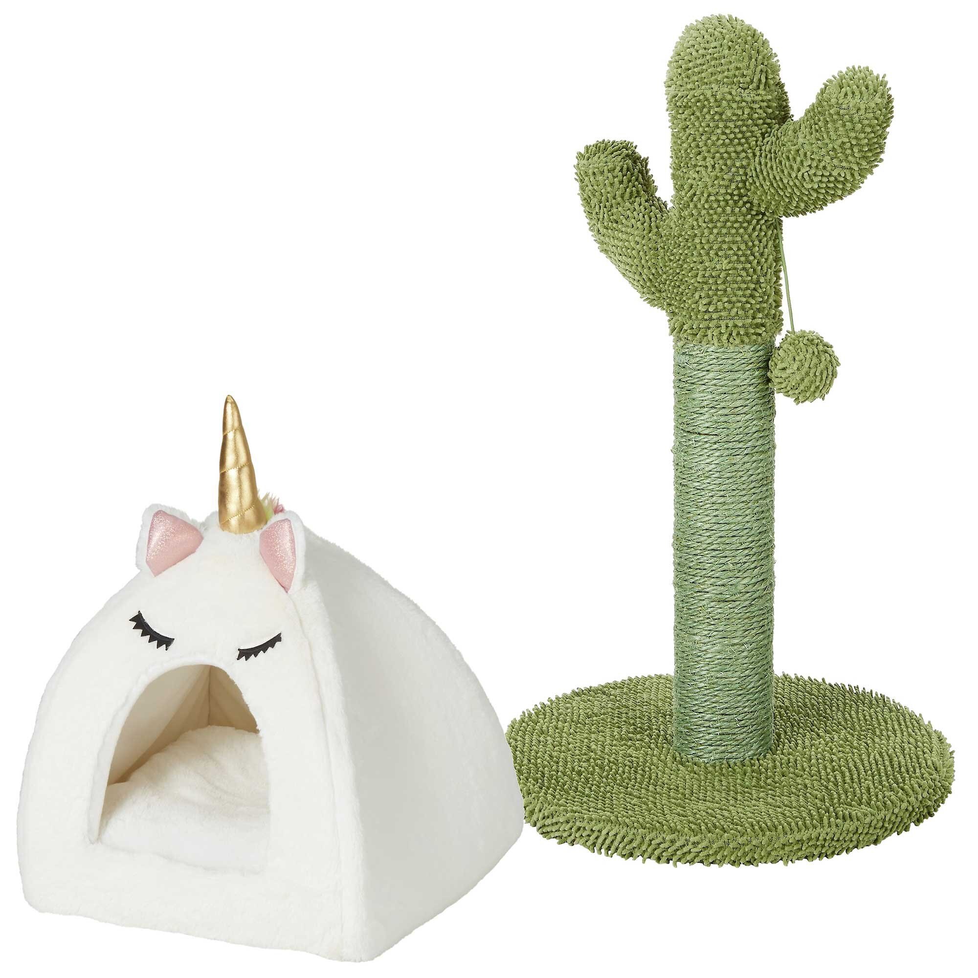 FRISCO Novelty Unicorn Covered Cat & Dog Bed & Frisco Cactus Cat