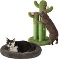 Frisco Self Warming Bolster Round Bed, Gray + Cactus Cat Scratching Post, 33-in, Tri-post