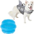 Frisco Shark Life Jacket, Small + Floating Fetch Ball No Squeak Dog Toy, Blue, Large