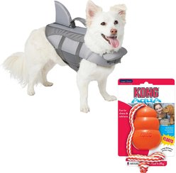 Frisco Shark Life Jacket, Small + KONG Aqua Dog Toy, Medium