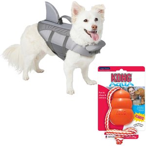 Frisco Shark Life Jacket, Small + KONG Aqua Dog Toy, Medium