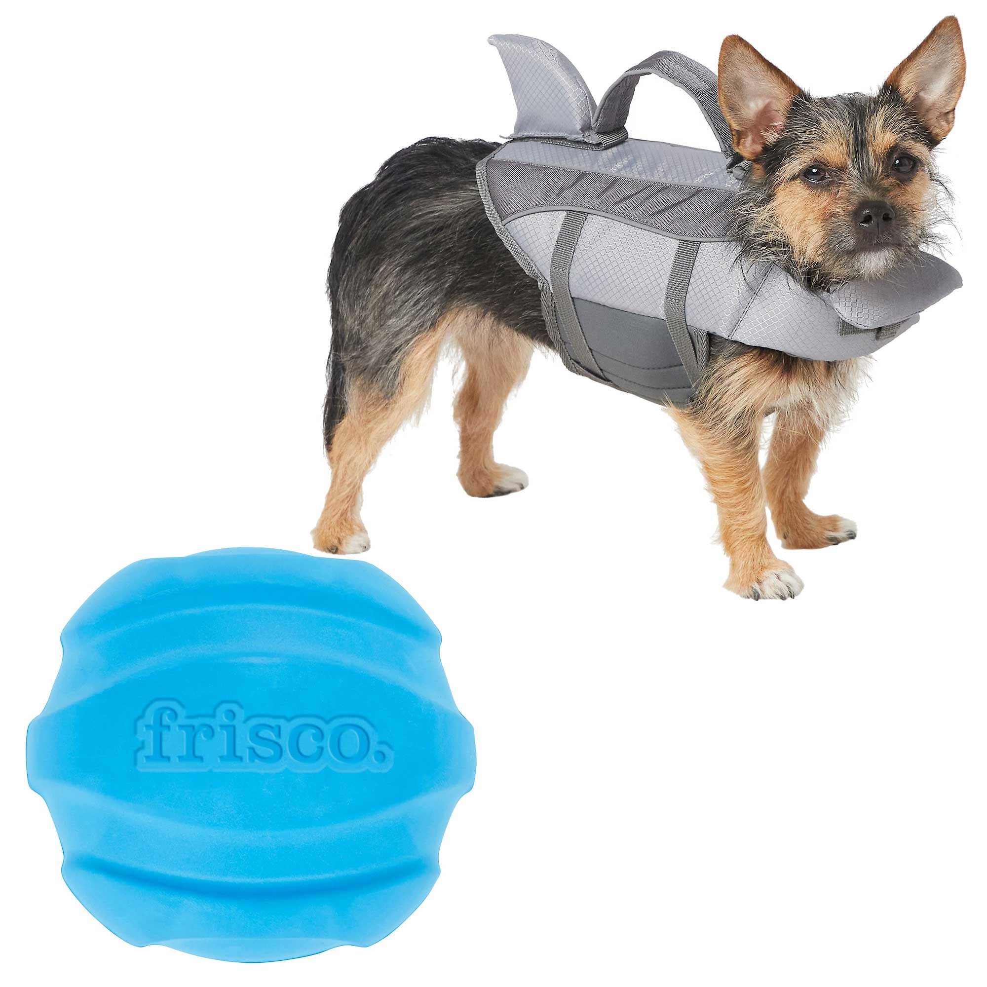 FRISCO Shark Dog Life Jacket & Frisco Foam Rubber Floating Fetch Ball No Squeak Dog Toy Customer