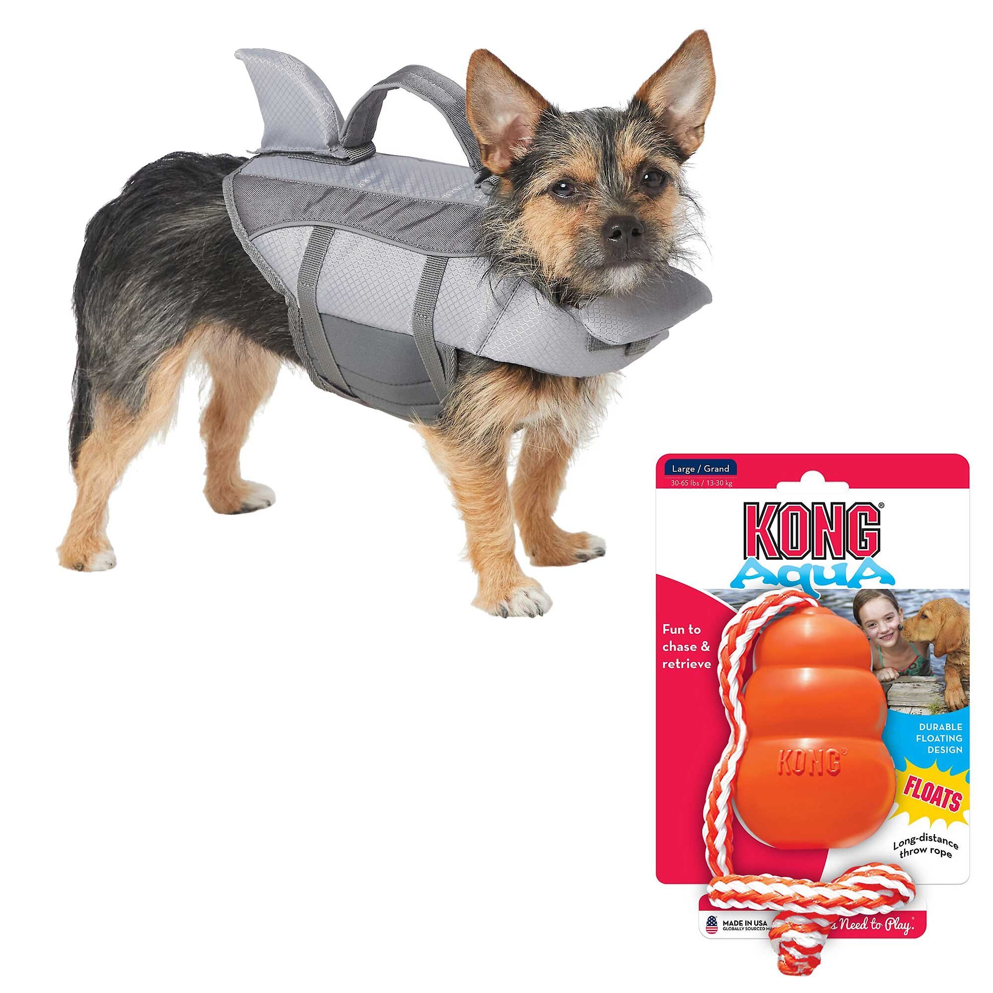 frisco-shark-dog-life-jacket-kong-aqua-dog-toy-customer-questions