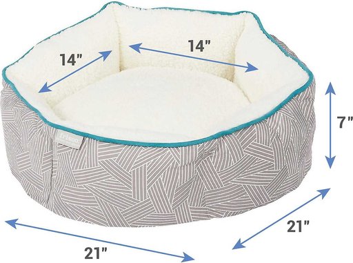 Frisco Sherpa Blanket, Small + Hexagon Bolster Cat & Dog Bed, Gray Basket Weave Print