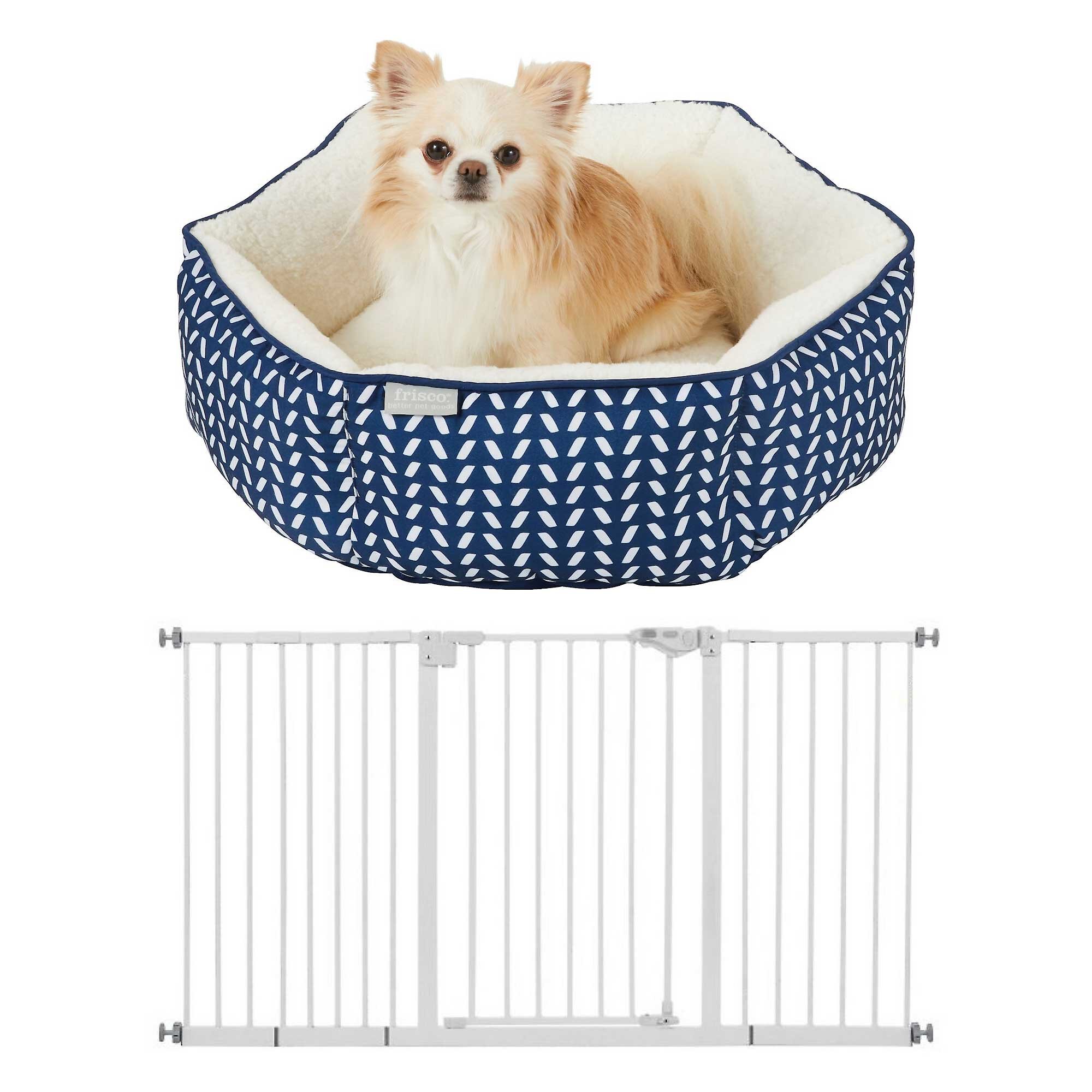 FRISCO Sherpa Bolster Cat & Dog Bed & Frisco Steel Extra Wide Auto