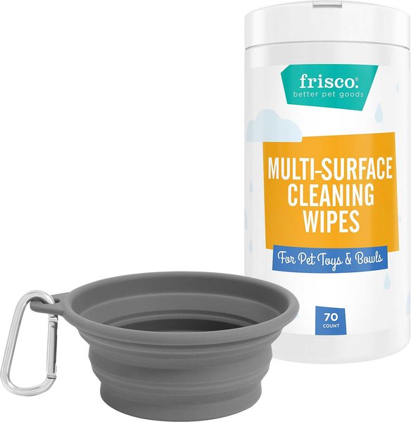 Frisco Silicone Collapsible Travel Bowl with Carabiner, Gray, 1.5 Cups + Pet Toy & Bowl Cleaning Wipes slide 1 of 8